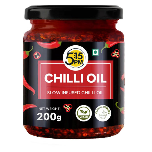 5:15PM Chilli Oil 200gm | Crispy Chinese Chilli Oil |Sichuan Chilli Oil with Garlic| Slow Infused | 100% Natural, Vegan & Gluten Free | No artificial colours & flavour | Perfect for stir-fries, noodles, pizzas, and salad – 200gm