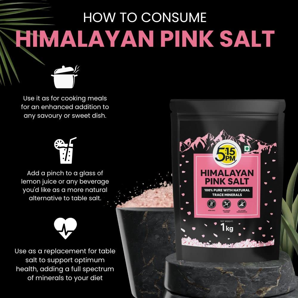 5:15PM Himalayan Pink Rock Salt | 100% Pure Pink Salt with Natural Trace Minerals | Gourmet Quality Himalayan Rock Salt | For Healthy Cooking – 1kg