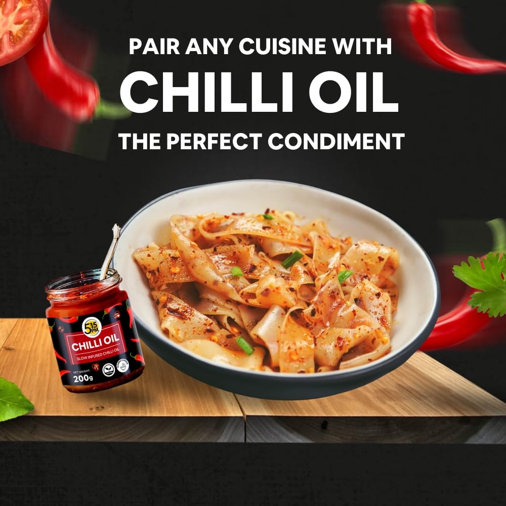 5:15PM Chilli Oil 200gm | Crispy Chinese Chilli Oil |Sichuan Chilli Oil with Garlic| Slow Infused | 100% Natural, Vegan & Gluten Free | No artificial colours & flavour | Perfect for stir-fries, noodles, pizzas, and salad – 200gm