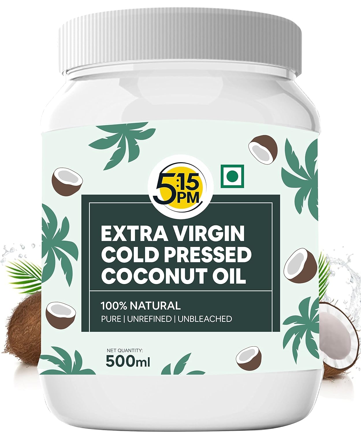 5:15PM Virgin Coconut Oil Cold Pressed for Hair, Baby, Skin,Cooking, Raw and Unrefined, 500 ml