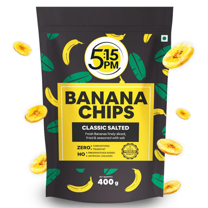 5:15PM Yellow Banana Chips Snacks - Fresh Crispy Banana Wafers Chips | Classic Salted Flavour 400grams Packet