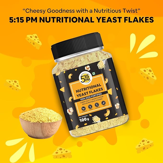 5:15PM Nutritional Yeast Flakes Unfortified 100g | Gluten Free & Vegan Yeast Seasoning | Rich in B Vitamin & Fibre | Non-fortified & Non-GMO | Nutty & Cheesy flavour | Nooch – 100g