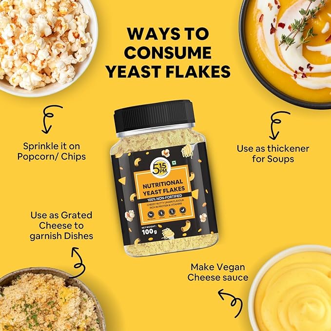 5:15PM Nutritional Yeast Flakes Unfortified 100g | Gluten Free & Vegan Yeast Seasoning | Rich in B Vitamin & Fibre | Non-fortified & Non-GMO | Nutty & Cheesy flavour | Nooch – 100g