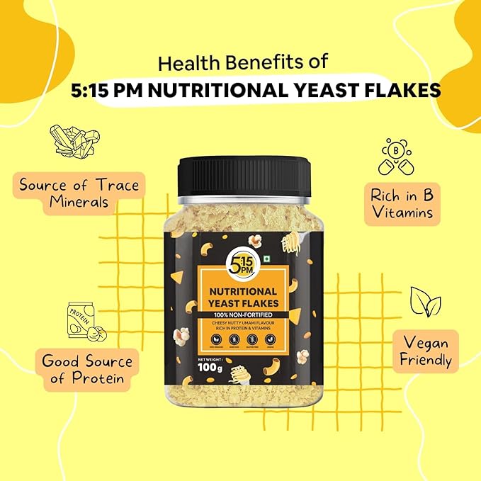 5:15PM Nutritional Yeast Flakes Unfortified 100g | Gluten Free & Vegan Yeast Seasoning | Rich in B Vitamin & Fibre | Non-fortified & Non-GMO | Nutty & Cheesy flavour | Nooch – 100g