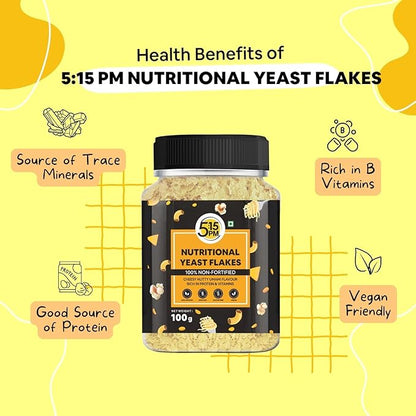 5:15PM Nutritional Yeast Flakes Unfortified 100g | Gluten Free & Vegan Yeast Seasoning | Rich in B Vitamin & Fibre | Non-fortified & Non-GMO | Nutty & Cheesy flavour | Nooch – 100g