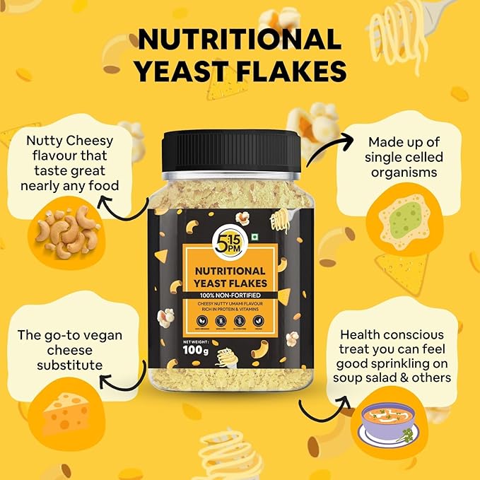 5:15PM Nutritional Yeast Flakes Unfortified 100g | Gluten Free & Vegan Yeast Seasoning | Rich in B Vitamin & Fibre | Non-fortified & Non-GMO | Nutty & Cheesy flavour | Nooch – 100g