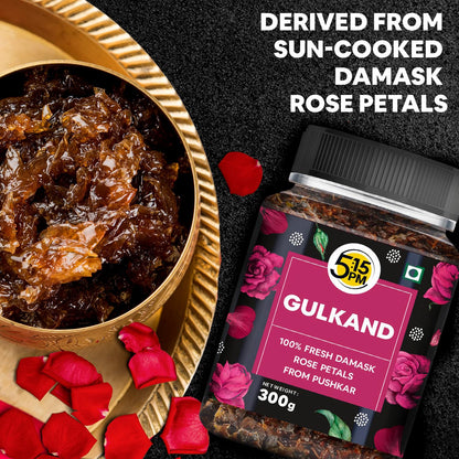 5:15 PM Gulkand 300gm | Premium Rose Petal Jam | Sun Cooked Damask Rose Gulkand| 100% Natural & Pure | Fresh Rose Petals Jam -300g