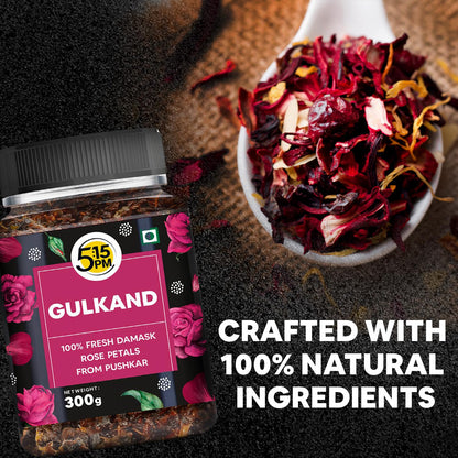 5:15 PM Gulkand 300gm | Premium Rose Petal Jam | Sun Cooked Damask Rose Gulkand| 100% Natural & Pure | Fresh Rose Petals Jam -300g