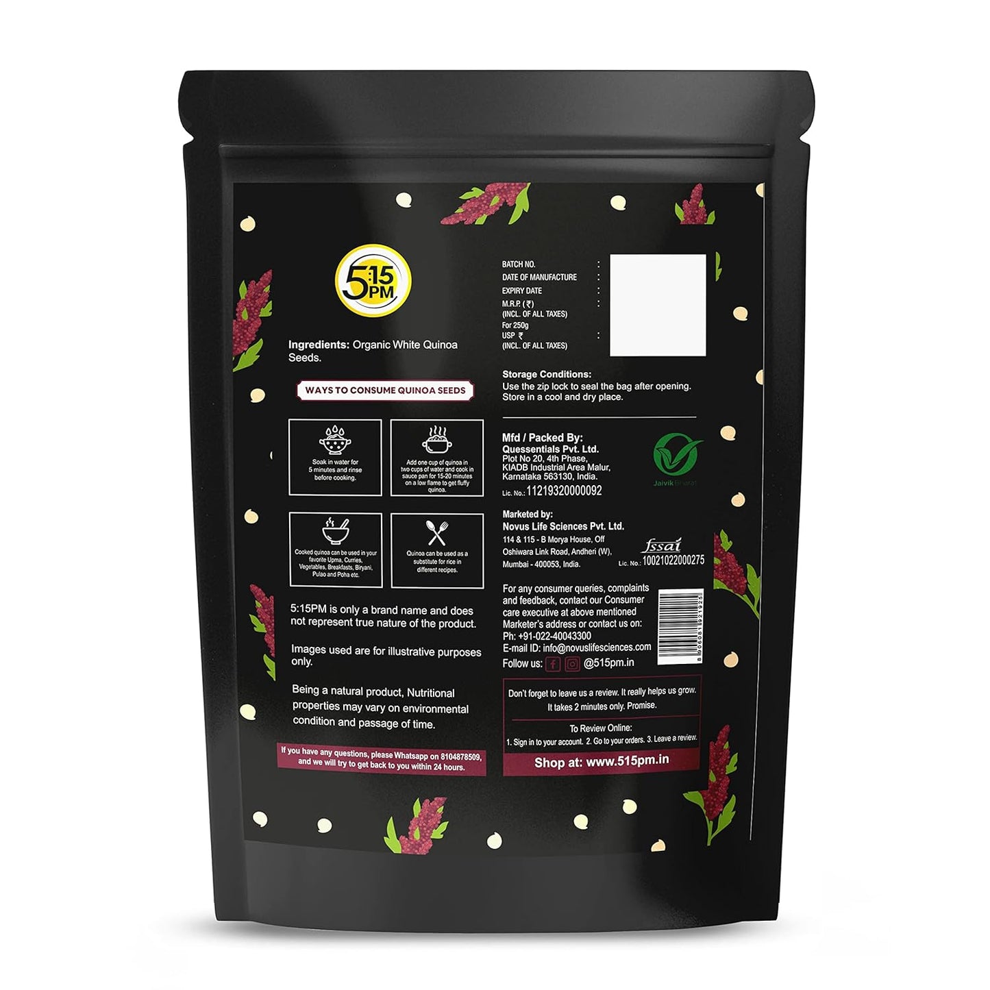 5:15PM Quinoa Seeds 1kg | 100% Organic White Quinoa Seeds |Healthy Cereal for Breakfast| Rich in Protein, Fibre and Calcium – 1kg